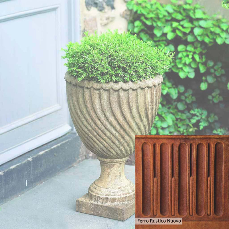 Ferro Rustico Nuovo Patina for the Campania International Ravenna Urn, red and orange blended in this striking color for the garden.