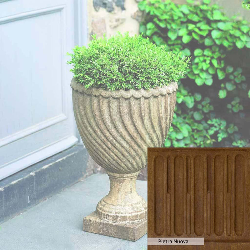Pietra Nuova Patina for the Campania International Ravenna Urn, a rich brown blended with black and orange.