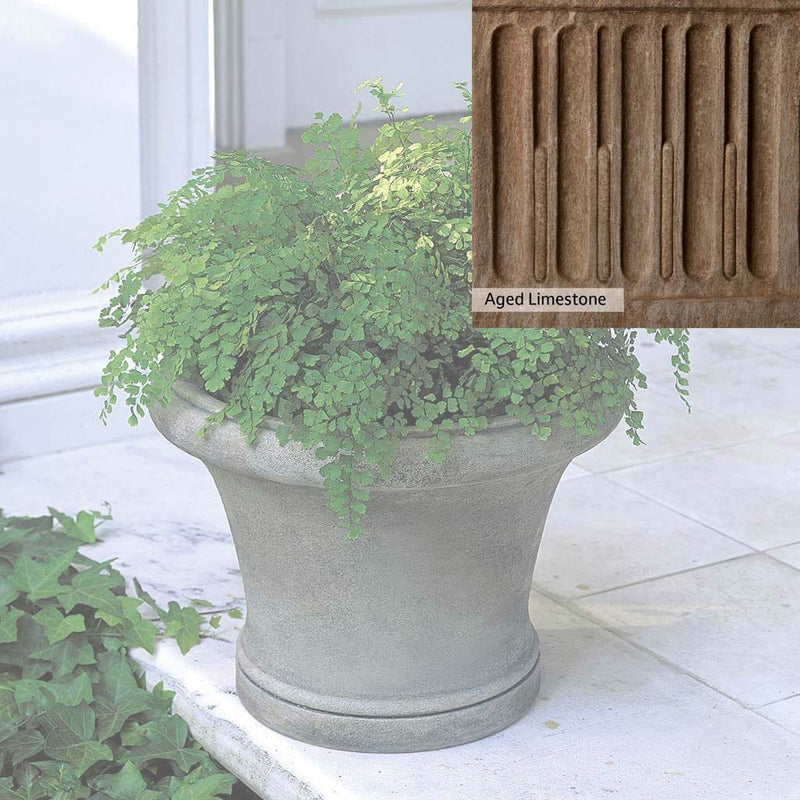 Aged Limestone Patina for the Campania International Westport Planter, brown, orange, and green for an old stone look.