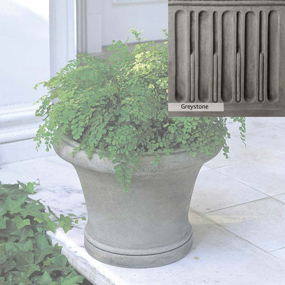 Greystone Patina for the Campania International Westport Planter , a classic gray, soft, and muted, blends nicely in the garden.