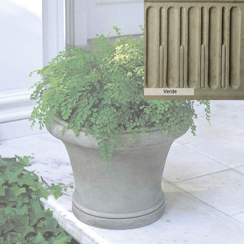 Verde Patina for the Campania International Westport Planter, green and gray come together in a soft tone blended into a soft green.