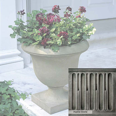 Alpine Stone Patina for the Campania International Litchfield Urn, a medium gray with a bit of green to define the details.