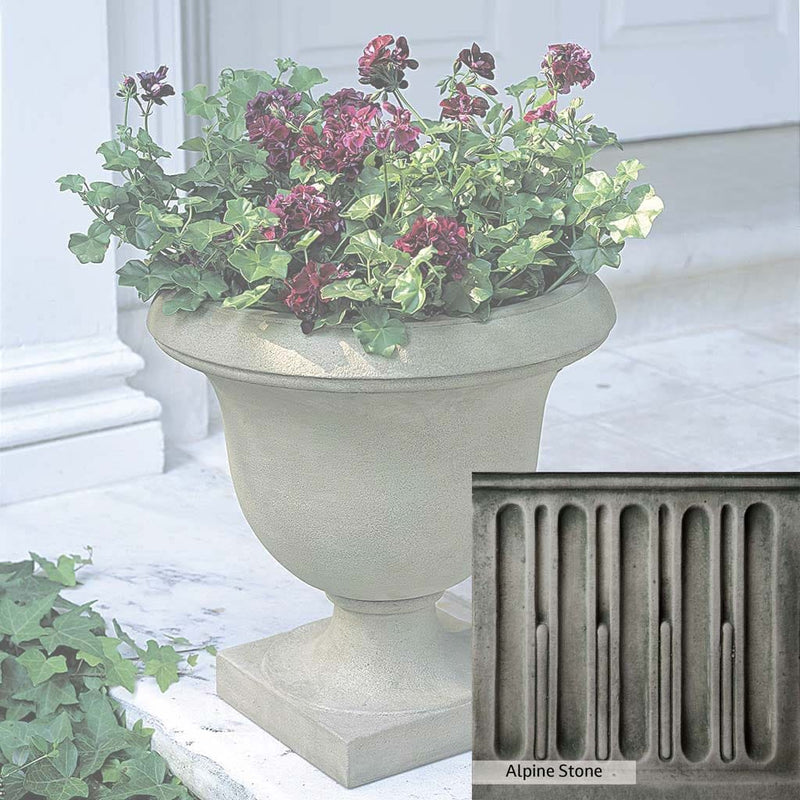 Alpine Stone Patina for the Campania International Litchfield Urn, a medium gray with a bit of green to define the details.