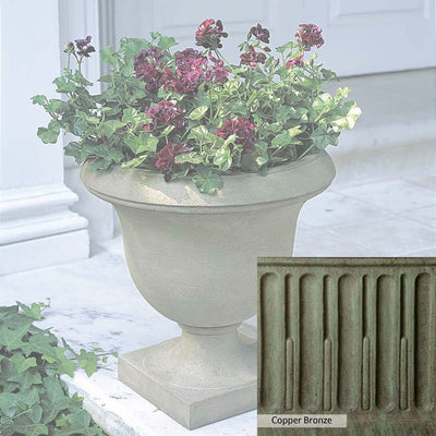 Copper Bronze Patina for theCampania International Litchfield Urn, blues and greens blended into the look of aged copper.
