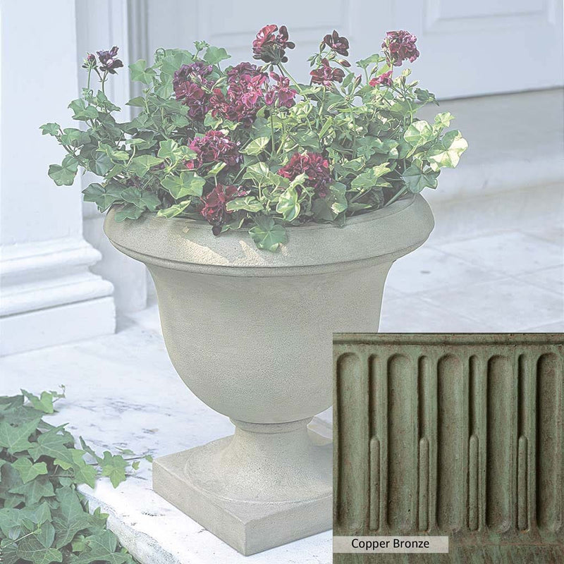 Copper Bronze Patina for theCampania International Litchfield Urn, blues and greens blended into the look of aged copper.