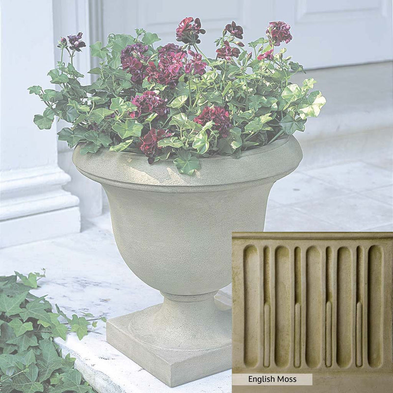 English Moss Patina for the Campania International Litchfield Urn, green blended into a soft pallet with a light undertone of gray.