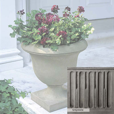 Greystone Patina for the Campania International Litchfield Urn , a classic gray, soft, and muted, blends nicely in the garden.
