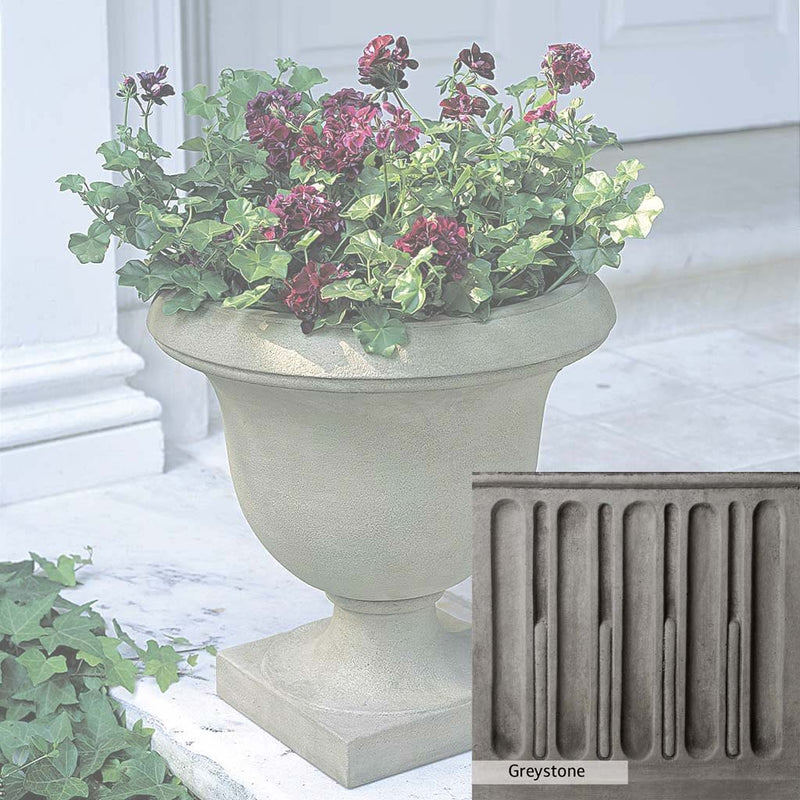 Greystone Patina for the Campania International Litchfield Urn , a classic gray, soft, and muted, blends nicely in the garden.