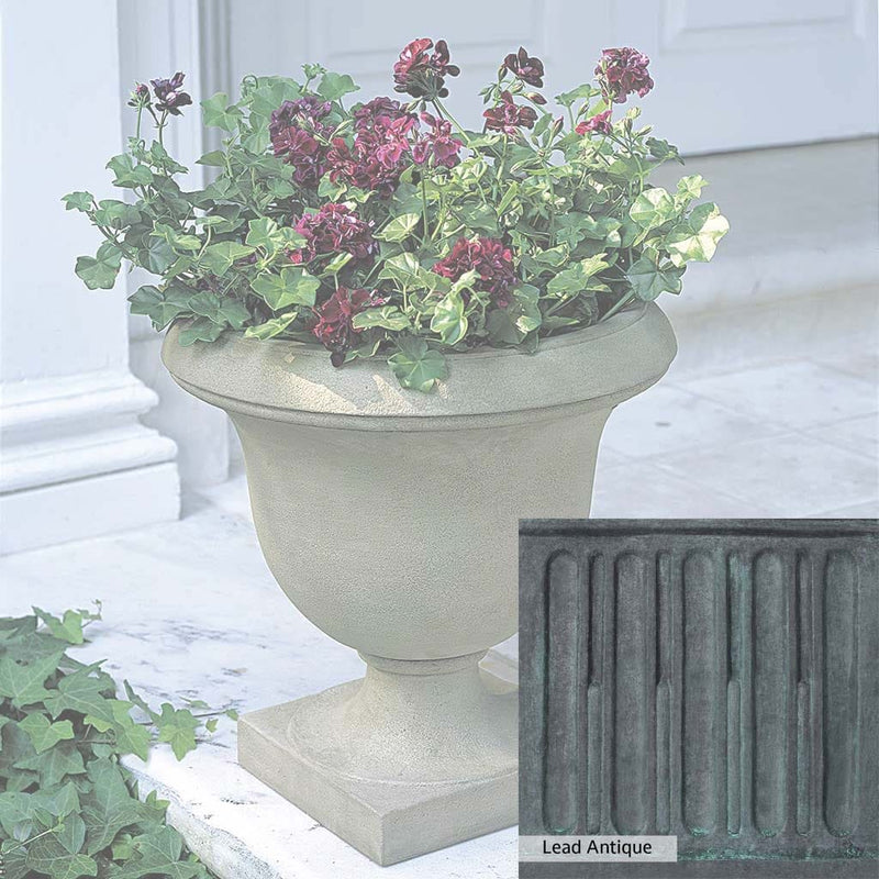 The Lead Antique Patina for the Campania International Litchfield Urn, aged blue and grey layered to give the look of a classic antique lead patina.