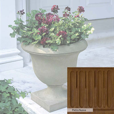 Pietra Nuova Patina for the Campania International Litchfield Urn, a rich brown blended with black and orange.