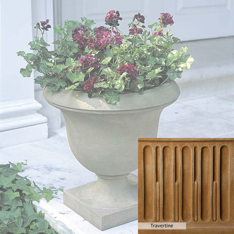 Travertine Patina for the Campania International Litchfield Urn, soft yellows, oranges, and brown for an old-word garden.