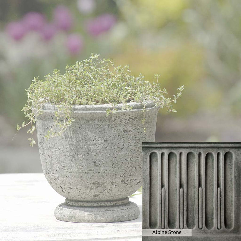 Alpine Stone Patina for the Campania International Arles Planter, a medium gray with a bit of green to define the details.