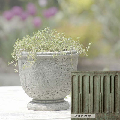 Copper Bronze Patina for theCampania International Arles Planter, blues and greens blended into the look of aged copper.