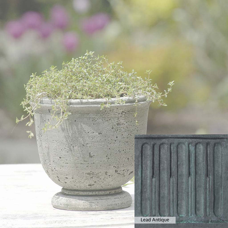 The Lead Antique Patina for the Campania International Arles Planter, aged blue and grey layered to give the look of a classic antique lead patina.