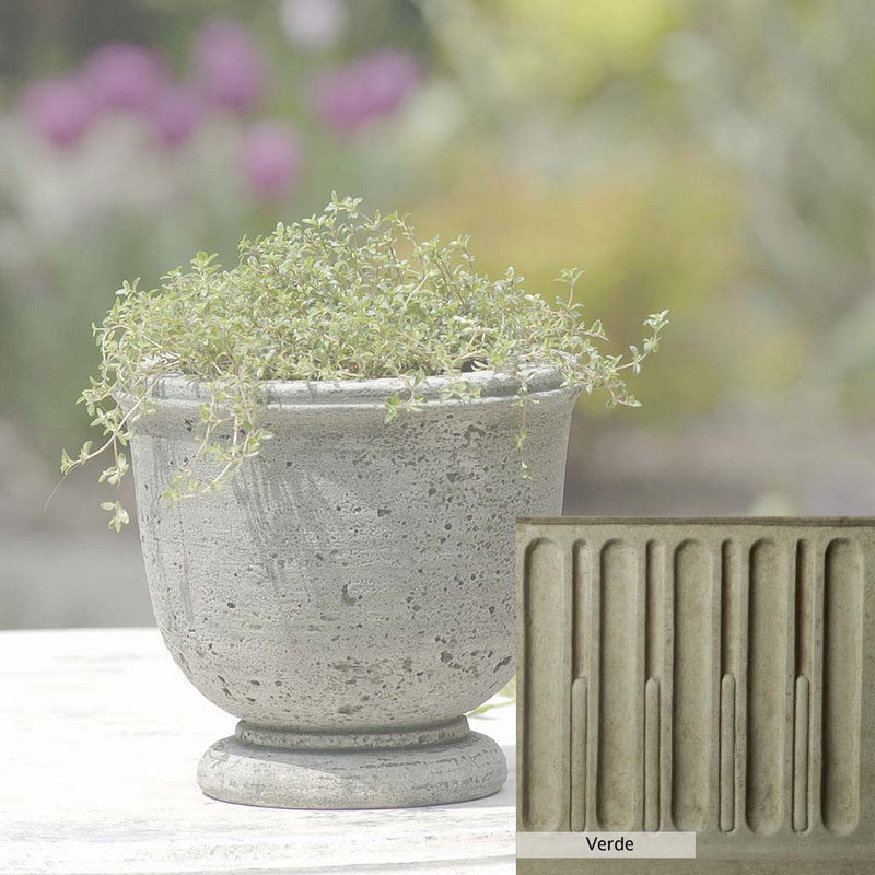 Verde Patina for the Campania International Arles Planter, green and gray come together in a soft tone blended into a soft green.