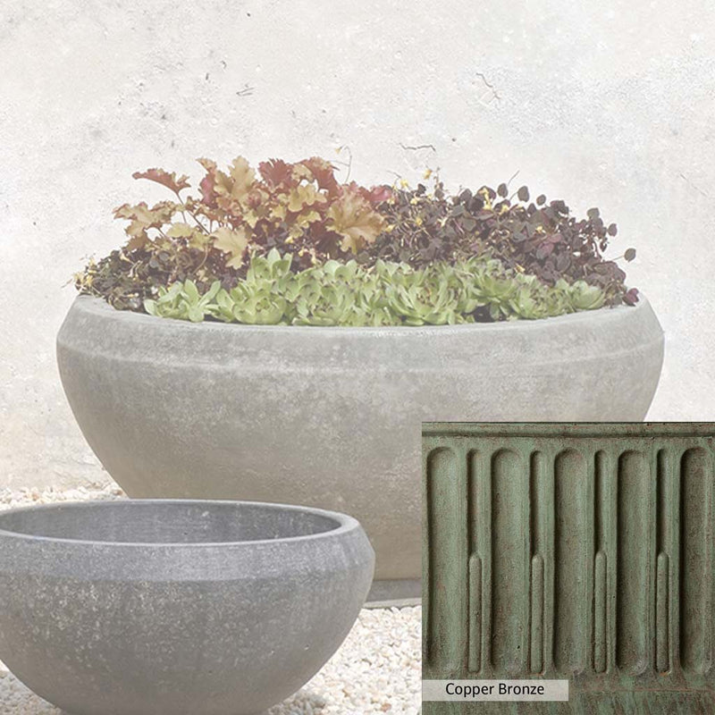 Copper Bronze Patina for theCampania International Giulia Large Planter, blues and greens blended into the look of aged copper.