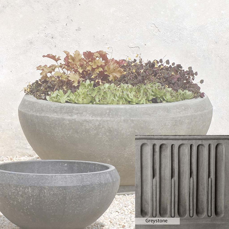 Greystone Patina for the Campania International Giulia Large Planter , a classic gray, soft, and muted, blends nicely in the garden.