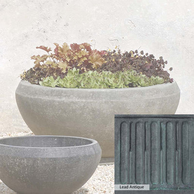 The Lead Antique Patina for the Campania International Giulia Large Planter, aged blue and grey layered to give the look of a classic antique lead patina.