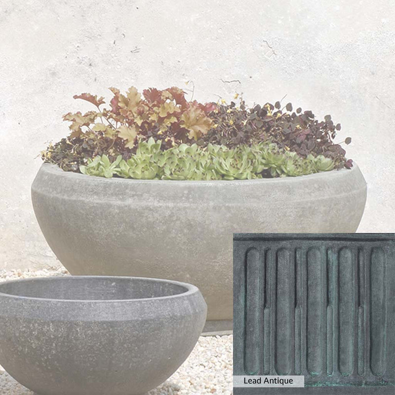The Lead Antique Patina for the Campania International Giulia Large Planter, aged blue and grey layered to give the look of a classic antique lead patina.