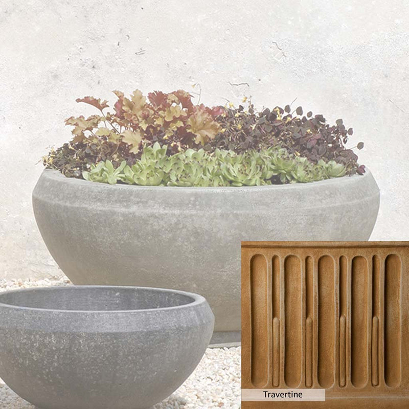 Travertine Patina for the Campania International Giulia Large Planter, soft yellows, oranges, and brown for an old-word garden.