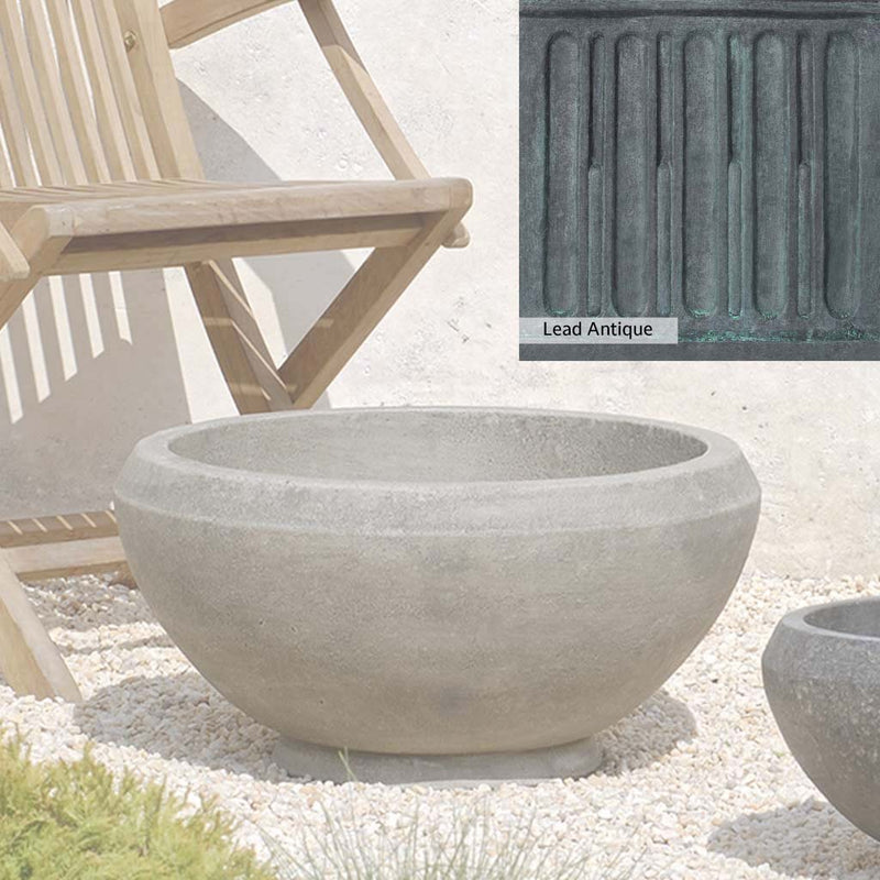 The Lead Antique Patina for the Campania International Giulia Medium Planter, aged blue and grey layered to give the look of a classic antique lead patina.