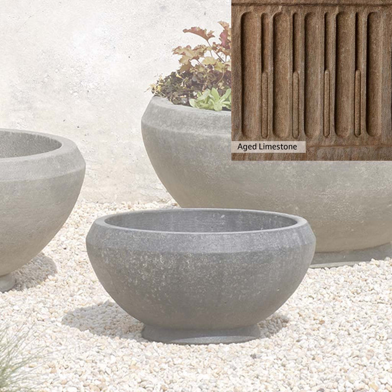 Aged Limestone Patina for the Campania International Giulia Small Planter, brown, orange, and green for an old stone look.
