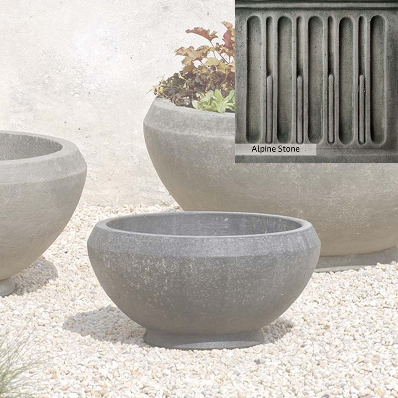 Alpine Stone Patina for the Campania International Giulia Small Planter, a medium gray with a bit of green to define the details.