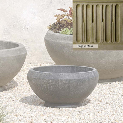English Moss Patina for the Campania International Giulia Small Planter, green blended into a soft pallet with a light undertone of gray.