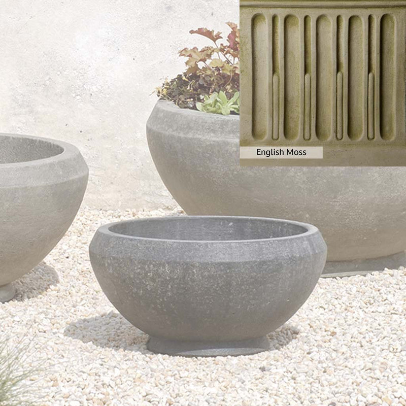 English Moss Patina for the Campania International Giulia Small Planter, green blended into a soft pallet with a light undertone of gray.