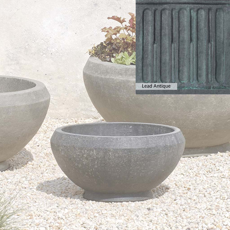 The Lead Antique Patina for the Campania International Giulia Small Planter, aged blue and grey layered to give the look of a classic antique lead patina.