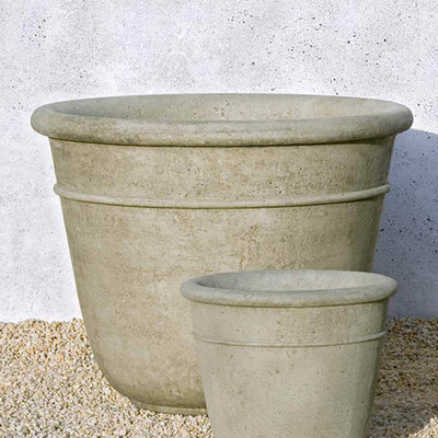Campania International Carema Large Planter is shown in the Verde Patina. Made from cast stone.
