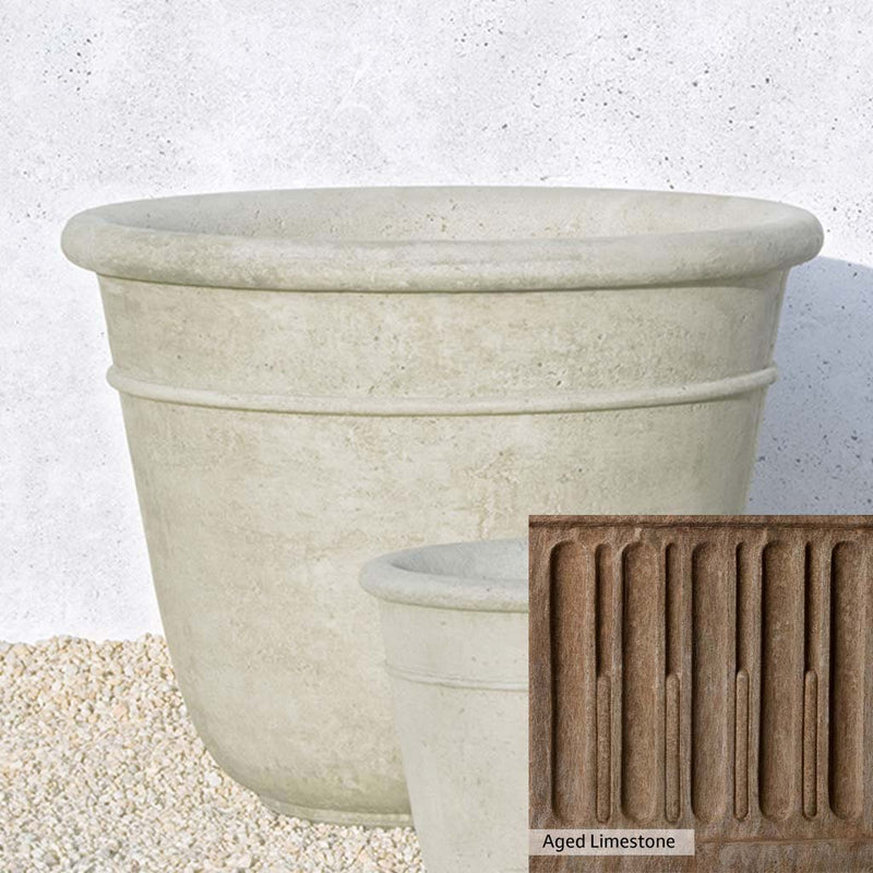Aged Limestone Patina for the Campania International Carema Large Planter, brown, orange, and green for an old stone look.
