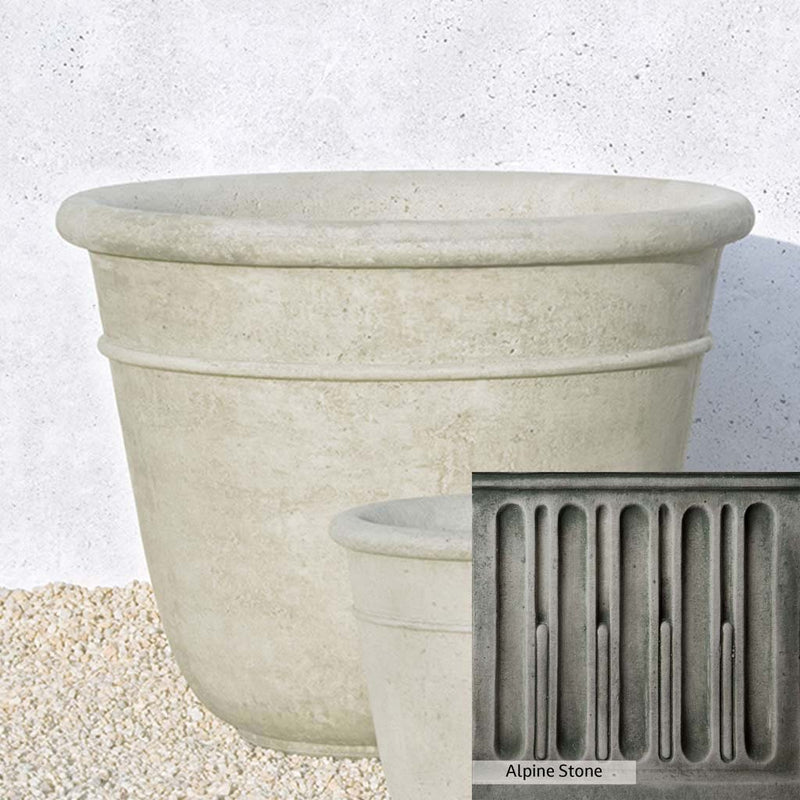 Alpine Stone Patina for the Campania International Carema Large Planter, a medium gray with a bit of green to define the details.