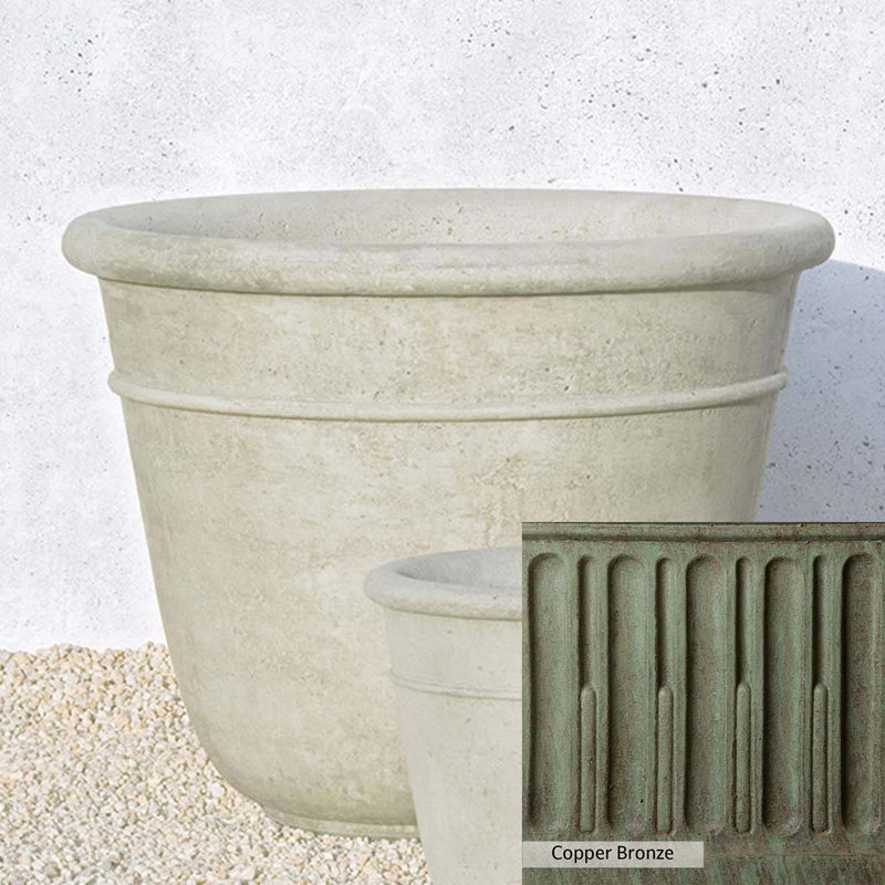 Copper Bronze Patina for theCampania International Carema Large Planter, blues and greens blended into the look of aged copper.