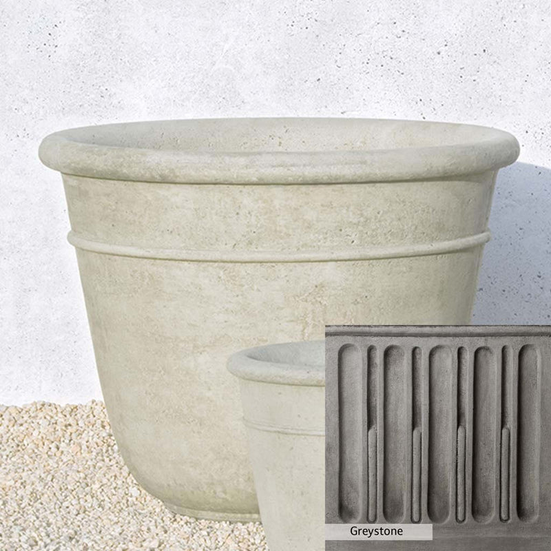 Greystone Patina for the Campania International Carema Large Planter , a classic gray, soft, and muted, blends nicely in the garden.