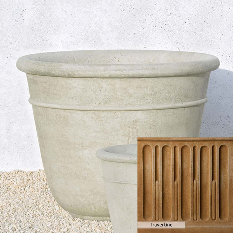 Travertine Patina for the Campania International Carema Large Planter, soft yellows, oranges, and brown for an old-word garden.