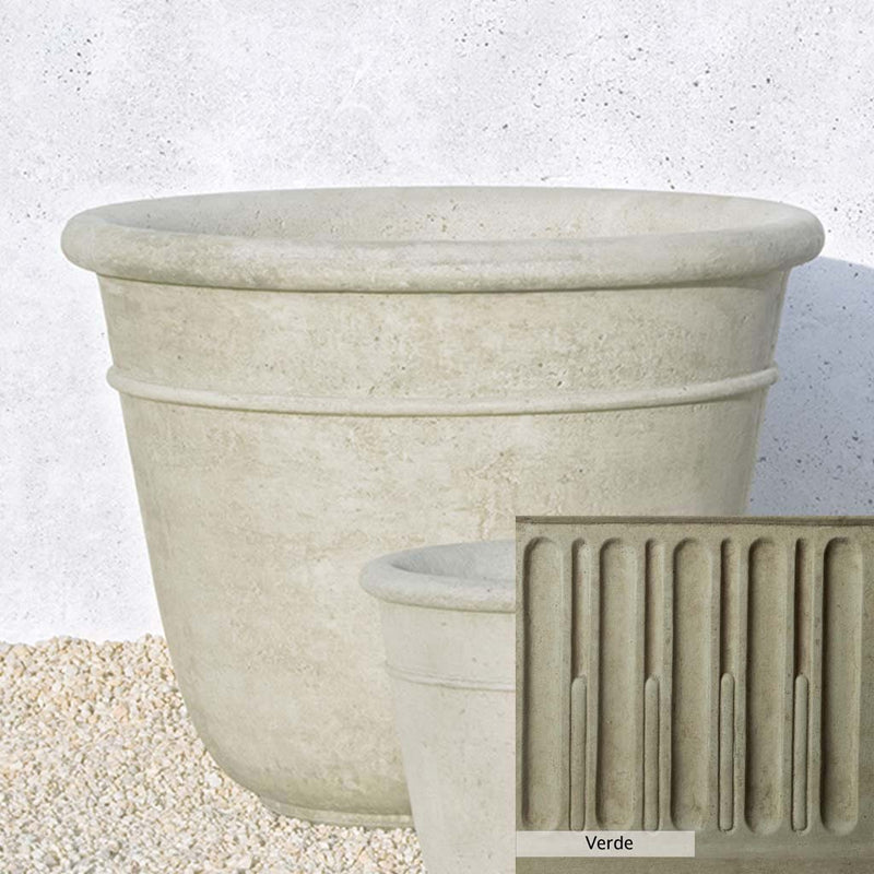 Verde Patina for the Campania International Carema Large Planter, green and gray come together in a soft tone blended into a soft green.