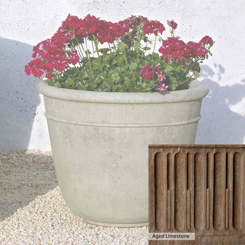 Aged Limestone Patina for the Campania International Carema Medium Planter, brown, orange, and green for an old stone look.