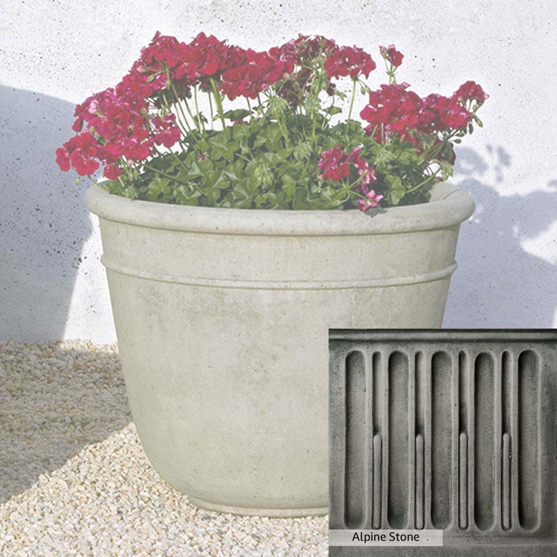 Alpine Stone Patina for the Campania International Carema Medium Planter, a medium gray with a bit of green to define the details.