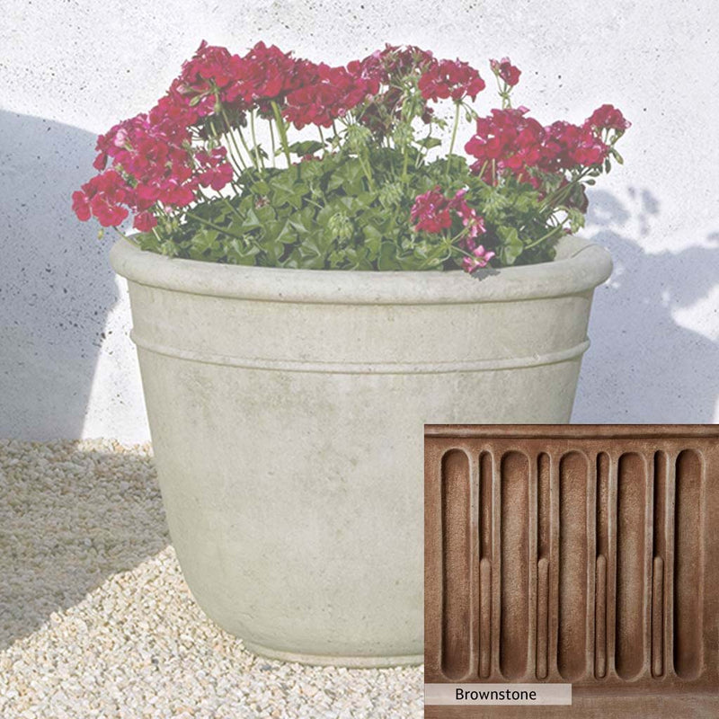 Brownstone Patina for the Campania International Carema Medium Planter, brown blended with hints of red and yellow, works well in the garden.