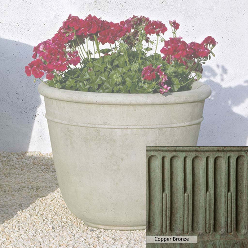 Copper Bronze Patina for theCampania International Carema Medium Planter, blues and greens blended into the look of aged copper.