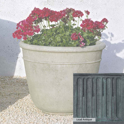 The Lead Antique Patina for the Campania International Carema Medium Planter, aged blue and grey layered to give the look of a classic antique lead patina.