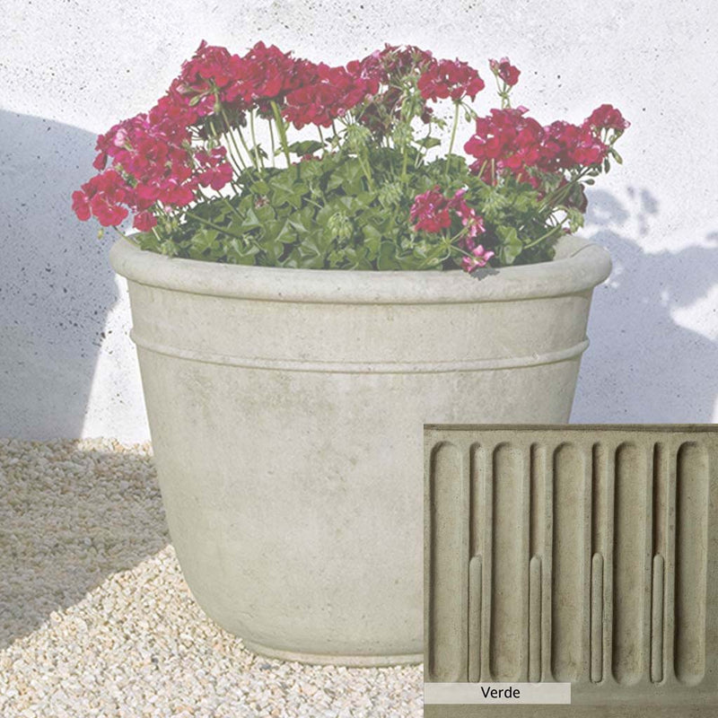 Verde Patina for the Campania International Carema Medium Planter, green and gray come together in a soft tone blended into a soft green.