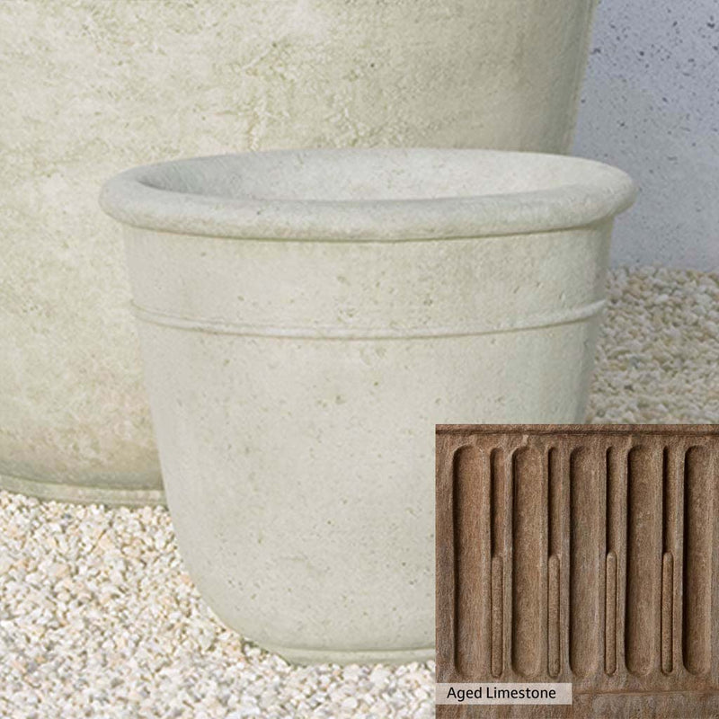 Aged Limestone Patina for the Campania International Carema Small Planter, brown, orange, and green for an old stone look.