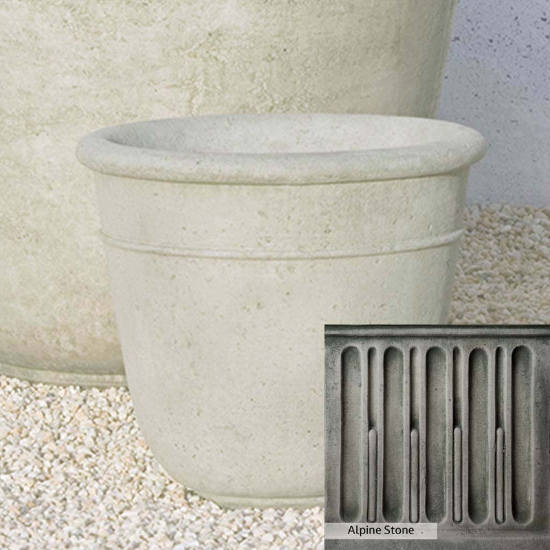 Alpine Stone Patina for the Campania International Carema Small Planter, a medium gray with a bit of green to define the details.