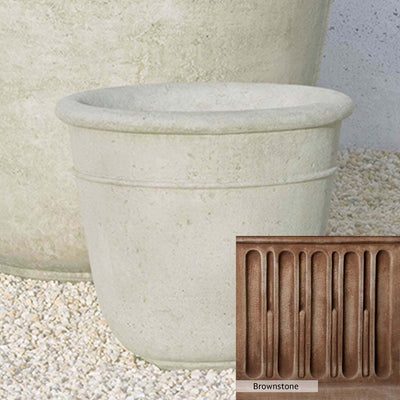 Brownstone Patina for the Campania International Carema Small Planter, brown blended with hints of red and yellow, works well in the garden.