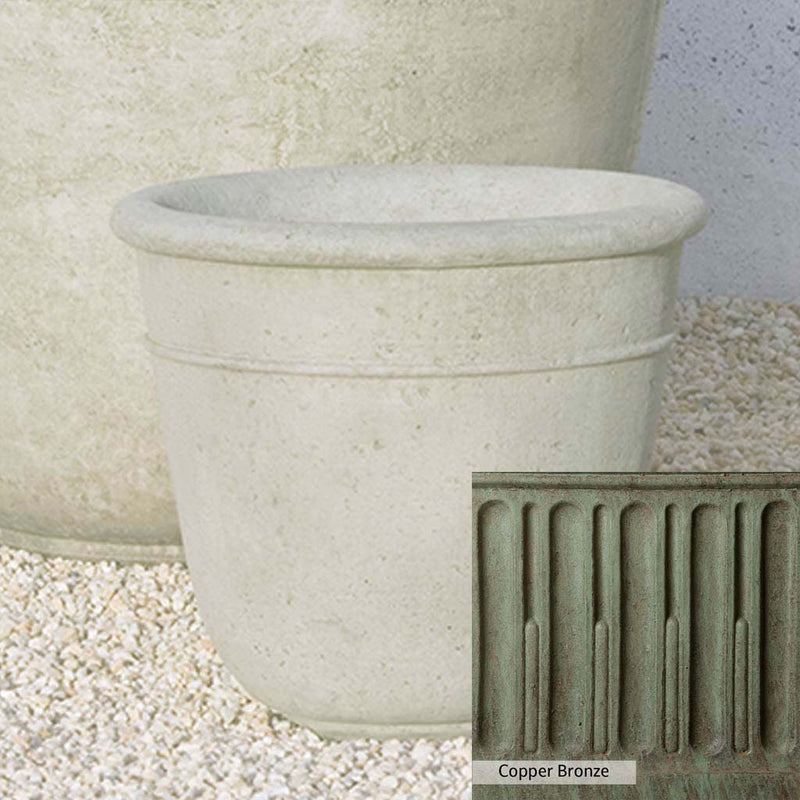 Copper Bronze Patina for theCampania International Carema Small Planter, blues and greens blended into the look of aged copper.