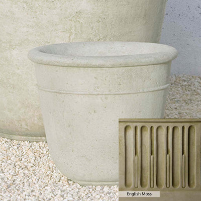 English Moss Patina for the Campania International Carema Small Planter, green blended into a soft pallet with a light undertone of gray.