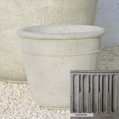 Greystone Patina for the Campania International Carema Small Planter , a classic gray, soft, and muted, blends nicely in the garden.