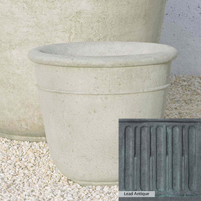 The Lead Antique Patina for the Campania International Carema Small Planter, aged blue and grey layered to give the look of a classic antique lead patina.
